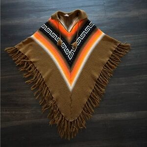 Vintage 60's Tejidos San Luis Columbiana Woven Wool Poncho Inca Aztec Design